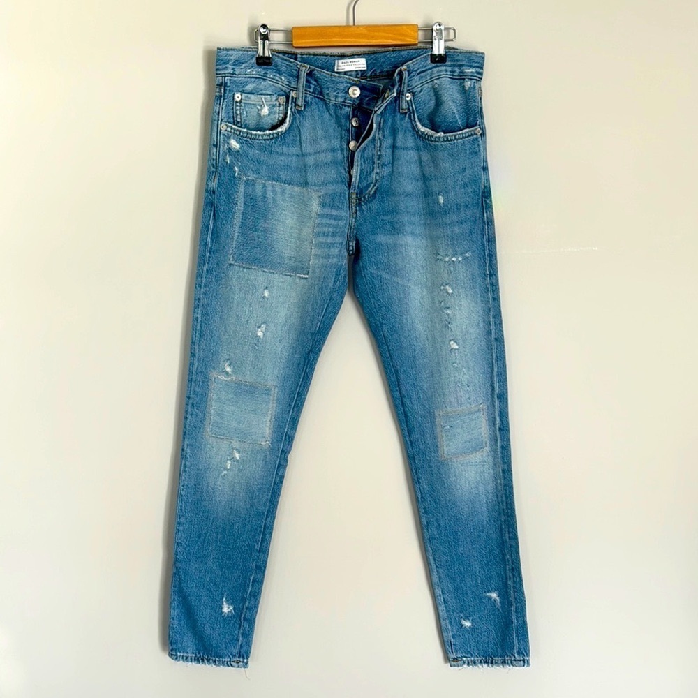 Zara premium denim patched distressed women jeans , size 6
